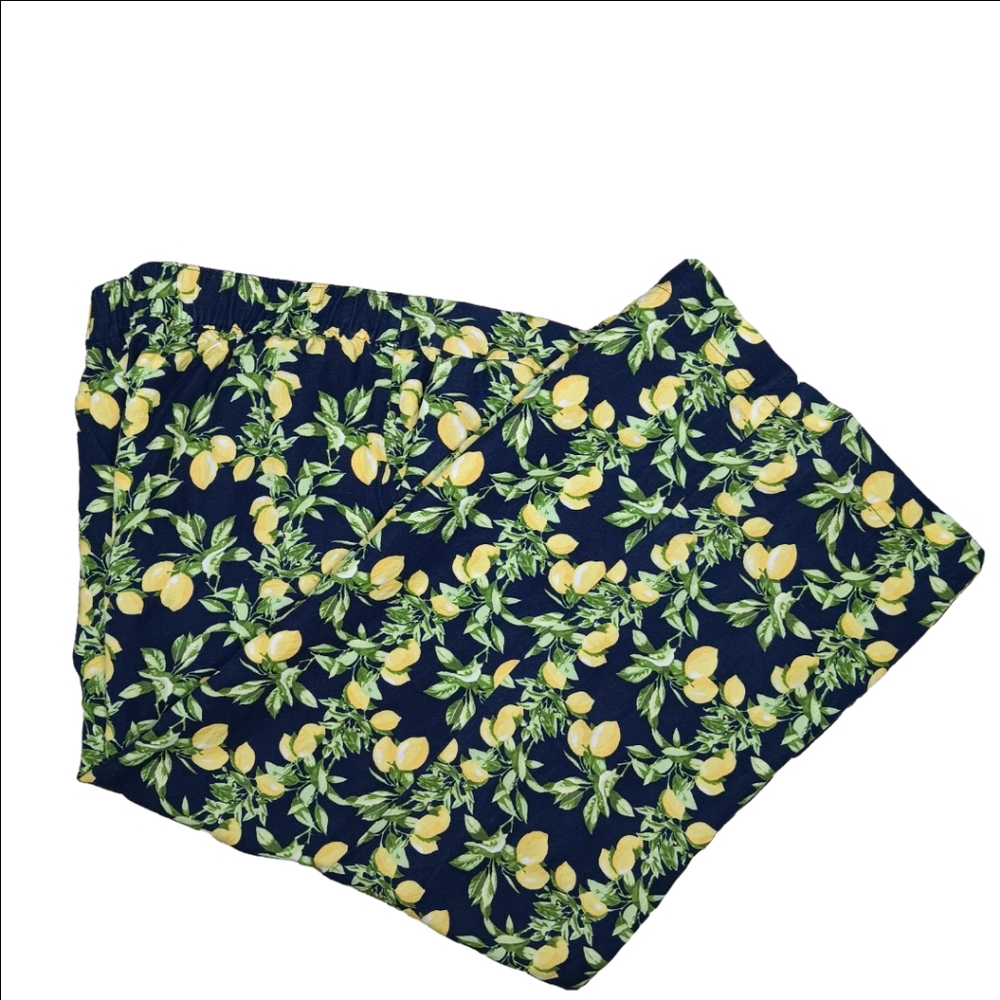 LOFT Pants Women's Size XL Linen Blend Cropped Wide Leg Pull-on Pockets Lemons